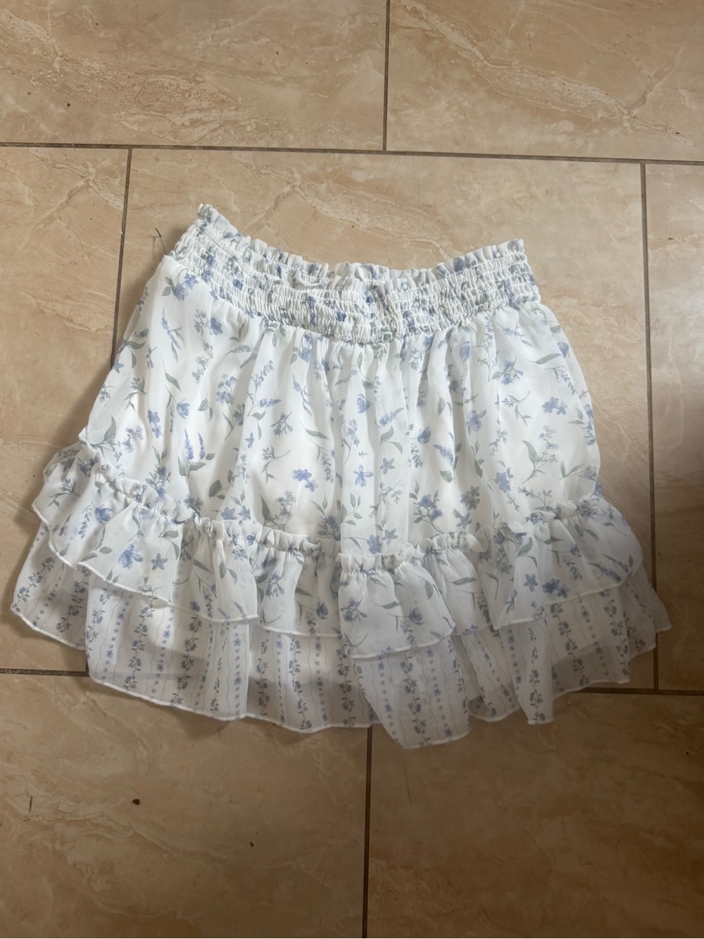 Light Blue Floral Ruffle Skirt - Women